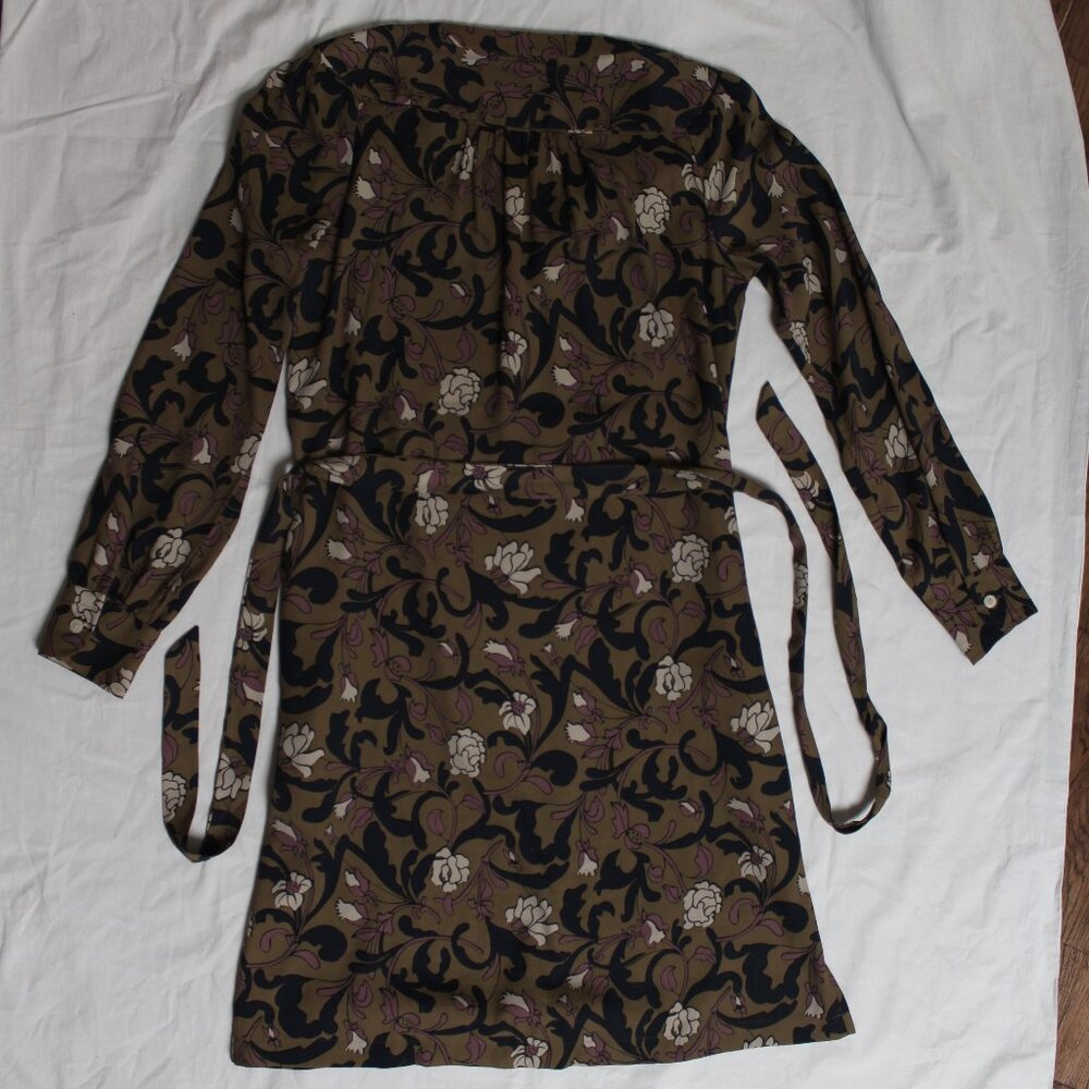 Loft Dress Size XS Floral Olive Green Pockets Belted Knee Length
